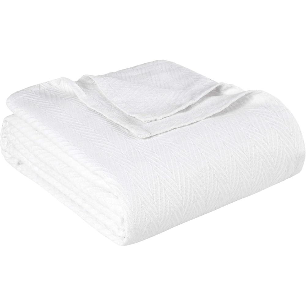 imageSuperior Metro AllSeason Cotton Blanket Woven Blanket for Couch Bed Bedding Farmhouse Home Essentials Cute and Cozy Bohemian Blankets Herringbone Weave Throw Size Light BlueWhite