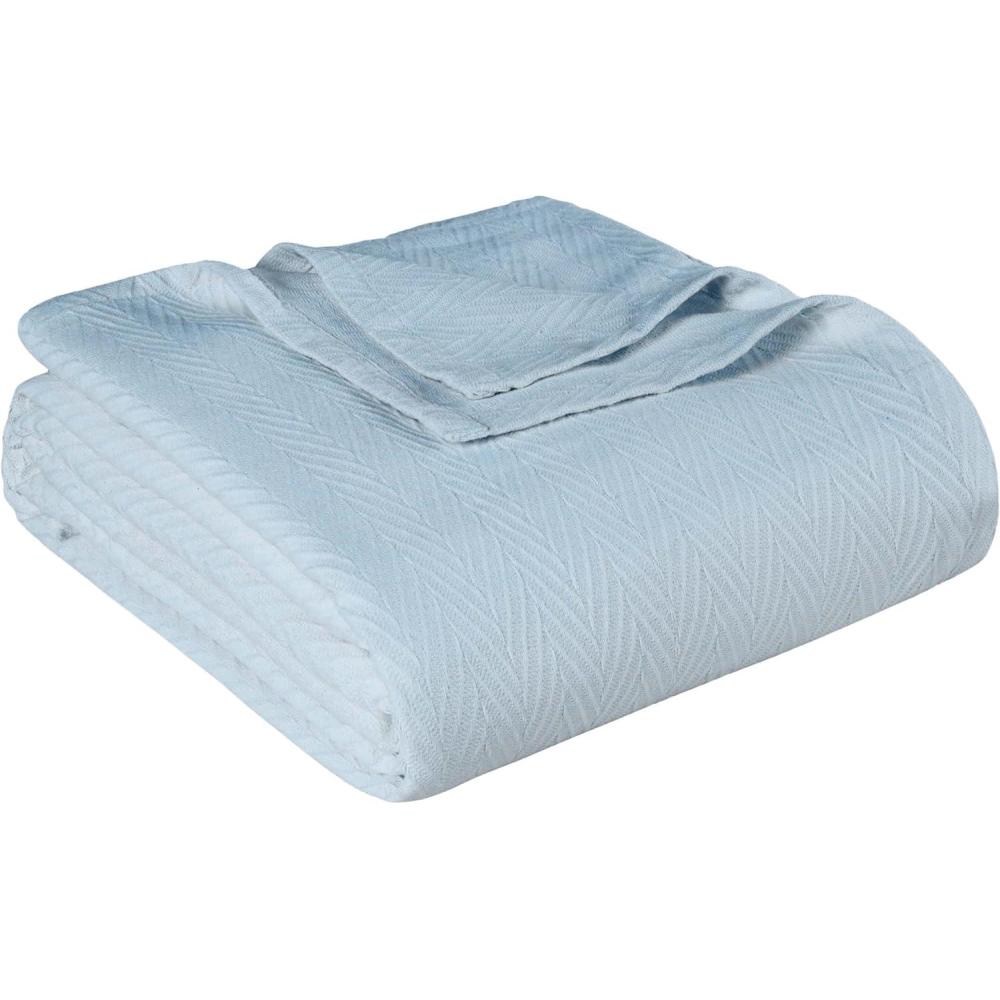 imageSuperior Metro AllSeason Cotton Blanket Woven Blanket for Couch Bed Bedding Farmhouse Home Essentials Cute and Cozy Bohemian Blankets Herringbone Weave Throw Size Light BlueLight Blue