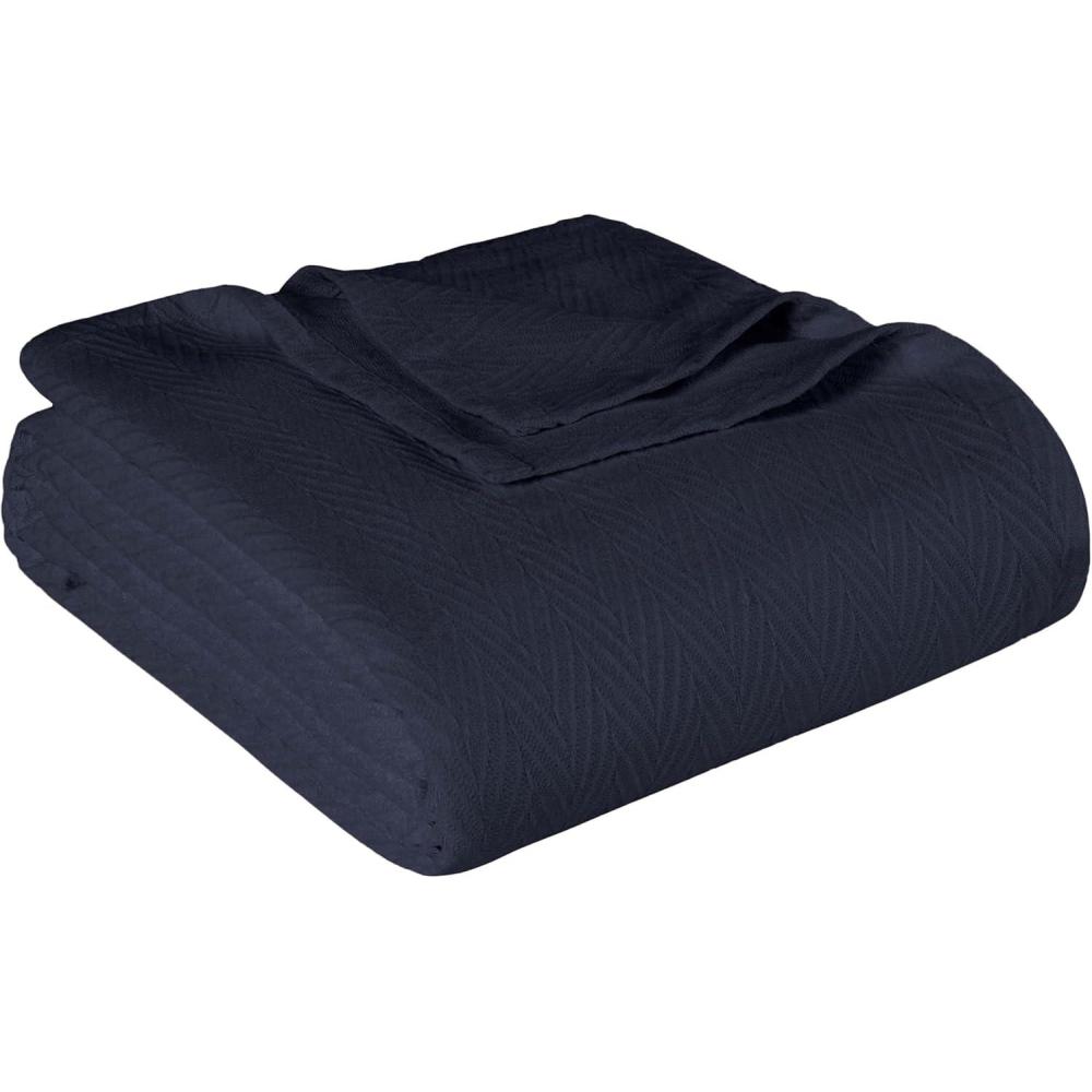 imageSuperior Metro AllSeason Cotton Blanket Woven Blanket for Couch Bed Bedding Farmhouse Home Essentials Cute and Cozy Bohemian Blankets Herringbone Weave Throw Size Light BlueNavy Blue