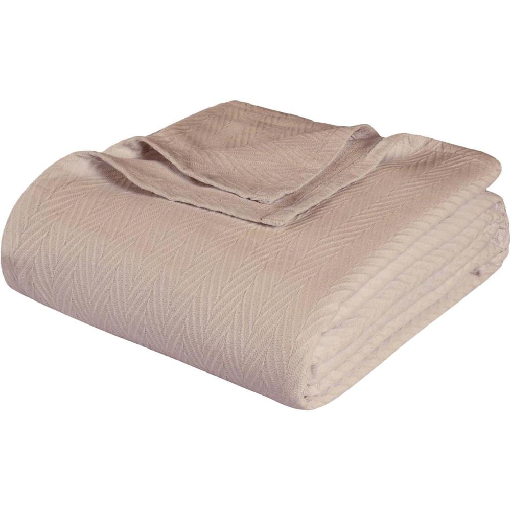 imageSuperior Metro AllSeason Cotton Blanket Woven Blanket for Couch Bed Bedding Farmhouse Home Essentials Cute and Cozy Bohemian Blankets Herringbone Weave Throw Size Light BlueKhaki