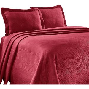 Superior 100% Cotton Geometric Fret 2-Piece Scalloped Bedspread Set, Twin, Peacock Blue(Burgundy)