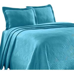 Superior 100% Cotton Geometric Fret 2-Piece Scalloped Bedspread Set, Twin, Peacock Blue(Peacock Blue)