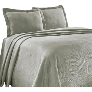 Superior 100% Cotton Geometric Fret 2-Piece Scalloped Bedspread Set, Twin, Peacock Blue(Platinum)