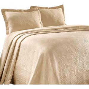 Superior 100% Cotton Geometric Fret 3-Piece Scalloped Bedspread Set, King, Ivory