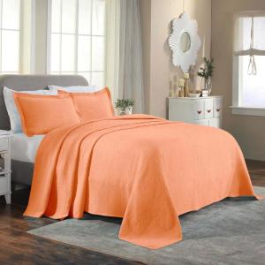 Superior 2 Piece Celtic Circles Cotton Bedspread Set, Decorative Bed Spread, Home Bed Decor, 1 Pillow Sham, Medium Weight Blanket, Matelasse Coverlet Bedding, Wedding Ring Design, Queen, Salmon