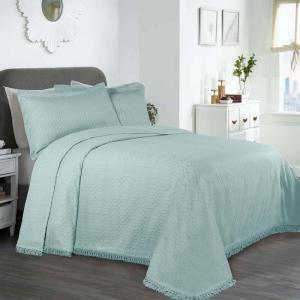 Superior Aspen Cotton Blend 3 Piece Bedspread Set, Oversized Bedspread, 2 Pillow Shams, Medium Weight Blanket, Home Bed Decor, Floral Scalloped, Matelasse Coverlet, Bedding Essential, King, White(Aqua)