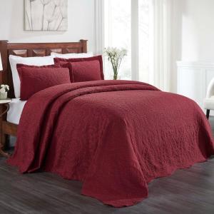 Superior Aspen Cotton Blend 3 Piece Bedspread Set, Oversized Bedspread, 2 Pillow Shams, Medium Weight Blanket, Home Bed Decor, Floral Scalloped, Matelasse Coverlet, Bedding Essential, King, White(Burgundy)