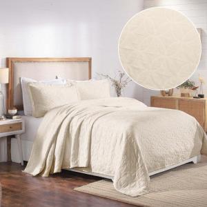 Superior Aspen Cotton Blend 3 Piece Bedspread Set, Oversized Bedspread, 2 Pillow Shams, Medium Weight Blanket, Home Bed Decor, Floral Scalloped, Matelasse Coverlet, Bedding Essential, King, White(Ivory 03)