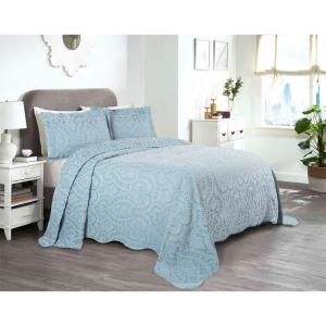 Superior Aspen Cotton Blend 3 Piece Bedspread Set, Oversized Bedspread, 2 Pillow Shams, Medium Weight Blanket, Home Bed Decor, Floral Scalloped, Matelasse Coverlet, Bedding Essential, King, Ivory(Light Blue)