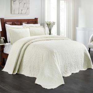 Superior Aspen Cotton Blend 3 Piece Bedspread Set, Oversized Bedspread, 2 Pillow Shams, Medium Weight Blanket, Home Bed Decor, Floral Scalloped, Matelasse Coverlet, Bedding Essential, King, Ivory(Ivory)