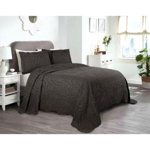 Superior Aspen Cotton Blend 3 Piece Bedspread Set, Oversized Bedspread, 2 Pillow Shams, Medium Weight Blanket, Home Bed Decor, Floral Scalloped, Matelasse Coverlet, Bedding Essential, King, White(Charcoal)