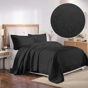 Superior Aspen Cotton Blend 3 Piece Bedspread Set, Oversized Bedspread, 2 Pillow Shams, Medium Weight Blanket, Home Bed Decor, Floral Scalloped, Matelasse Coverlet, Bedding Essential, King, White(Black)