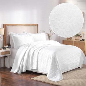 Superior Aspen Cotton Blend 3 Piece Bedspread Set, Oversized Bedspread, 2 Pillow Shams, Medium Weight Blanket, Home Bed Decor, Floral Scalloped, Matelasse Coverlet, Bedding Essential, King, White(White 03)