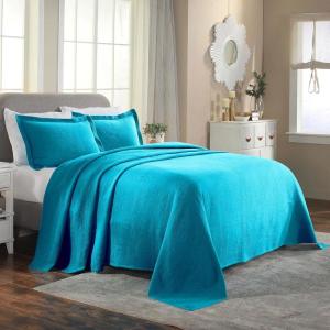 Superior Cotton 2-Piece Bedspread Set, Home Bed Decor, Warm Bedding, 1 Oversized Bedspread, 1 Pillow Sham, Medium Weight Blanket, Medallion Scroll, Matelasse Woven, Victory Collection, Twin, Teal(Peacock Blue)