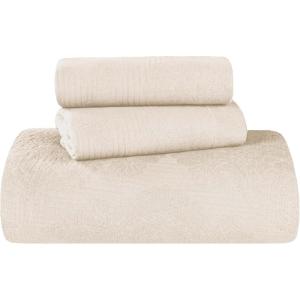 Superior Cotton 2-Piece Bedspread Set, Home Bed Decor, Warm Bedding, 1 Oversized Bedspread, 1 Pillow Sham, Medium Weight Blanket, Medallion Scroll, Matelasse Woven, Victory Collection, Twin, Teal(Ivory 01)