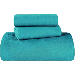 Superior Cotton 2-Piece Bedspread Set, Home Bed Decor, Warm Bedding, 1 Oversized Bedspread, 1 Pillow Sham, Medium Weight Blanket, Medallion Scroll, Matelasse Woven, Victory Collection, Twin, Teal(Teal)