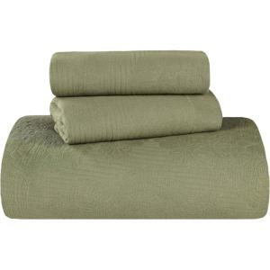 Superior Cotton 2-Piece Bedspread Set, Home Bed Decor, Warm Bedding, 1 Oversized Bedspread, 1 Pillow Sham, Medium Weight Blanket, Medallion Scroll, Matelasse Woven, Victory Collection, Twin, Teal(Sage)