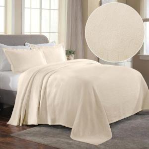 Superior Cotton 3-Piece Bedspread Set, Oversized Bedspread, 2 Pillow Shams, Medium Weight Blanket, Home Bed Decor, Warm Bedding, Medallion Scroll, Matelasse Woven, Florin Collection, King, Sage(Ivory)