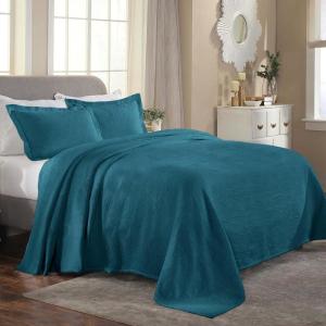 Superior Cotton 3-Piece Bedspread Set, Oversized Bedspread, 2 Pillow Shams, Medium Weight Blanket, Home Bed Decor, Warm Bedding, Medallion Scroll, Matelasse Woven, Florin Collection, King, Sage(Deep Sea)