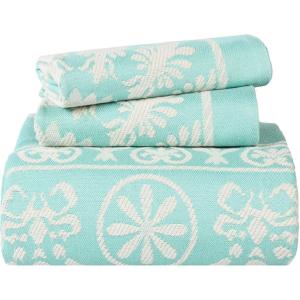 Superior Cotton Blend Bedspread 2-Piece Set, Light Weight Blanket, 1 Matching Pillow Sham, Oversized Bedding, Traditional Bedroom, Jacquard Medallion Decor, Kymbal Collection, Twin, Berry Red(Turquoise)