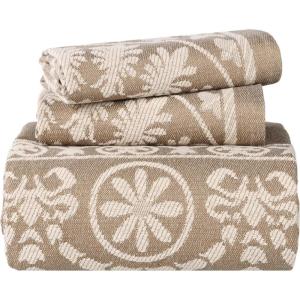 Superior Cotton Blend Bedspread 2-Piece Set, Light Weight Blanket, 1 Matching Pillow Sham, Oversized Bedding, Traditional Bedroom, Jacquard Medallion Decor, Kymbal Collection, Twin, Berry Red(Taupe)