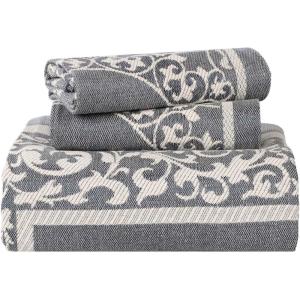 Superior Cotton Blend Bedspread Set, Includes Oversized Bedspread and 2 Matching Pillow Shams, Light Weight Blanket, Bedding Decor, Jacquard Vintage Floral Mandala, Lyron Collection – Twin, Berry Red(Denim Blue)