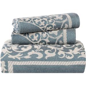 Superior Cotton Blend Bedspread Set, Includes Oversized Bedspread and 2 Matching Pillow Shams, Light Weight Blanket, Bedding Decor, Jacquard Vintage Floral Mandala, Lyron Collection – Twin, Berry Red(Cerulean Blue)