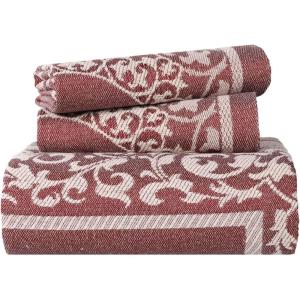 Superior Cotton Blend Bedspread Set, Includes Oversized Bedspread and 2 Matching Pillow Shams, Light Weight Blanket, Bedding Decor, Jacquard Vintage Floral Mandala, Lyron Collection – Twin, Berry Red(Berry Red)