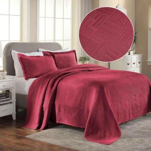 Superior Geometric Fret 2 Piece Cotton Bedspread Set, Home Bed Decor, Decorative Bed Spread, 1 Pillow Sham, Medium Weight Blanket, Matelasse Coverlet Bedding, Modern Design, Twin, Peacock Blue(Burgundy – Z)
