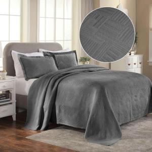 Superior Geometric Fret 2 Piece Cotton Bedspread Set, Home Bed Decor, Decorative Bed Spread, 1 Pillow Sham, Medium Weight Blanket, Matelasse Coverlet Bedding, Modern Design, Twin, Peacock Blue(Charcoal – Z)