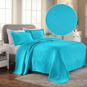 Superior Geometric Fret 2 Piece Cotton Bedspread Set, Home Bed Decor, Decorative Bed Spread, 1 Pillow Sham, Medium Weight Blanket, Matelasse Coverlet Bedding, Modern Design, Twin, Peacock Blue(Peacock Blue – Z)