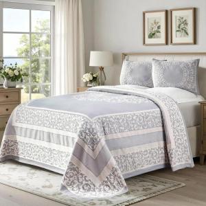 Superior Oversized Premium Bedspread Set Bohemian Style Jacquard-Weave Textured Medallion, Cotton-Polyester Blend with Matching Pillow Shams – Queen, Berry Red(Slate Blue)