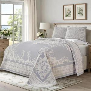 Superior Oversized Premium Bedspread Set Bohemian Style Jacquard-Weave Textured Medallion, Cotton-Polyester Blend with Matching Pillow Shams (Slate Blue, Twin)(Slate Blue)