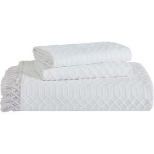 Superior Remi Cotton Blend 3 Piece Bedspread Set, Home Bed Decor, Oversized Bedspread, 2 Pillow Shams, Medium Weight Blanket, Geometric Fringe, Matelasse Coverlet, Bedding Essentials, King, White
