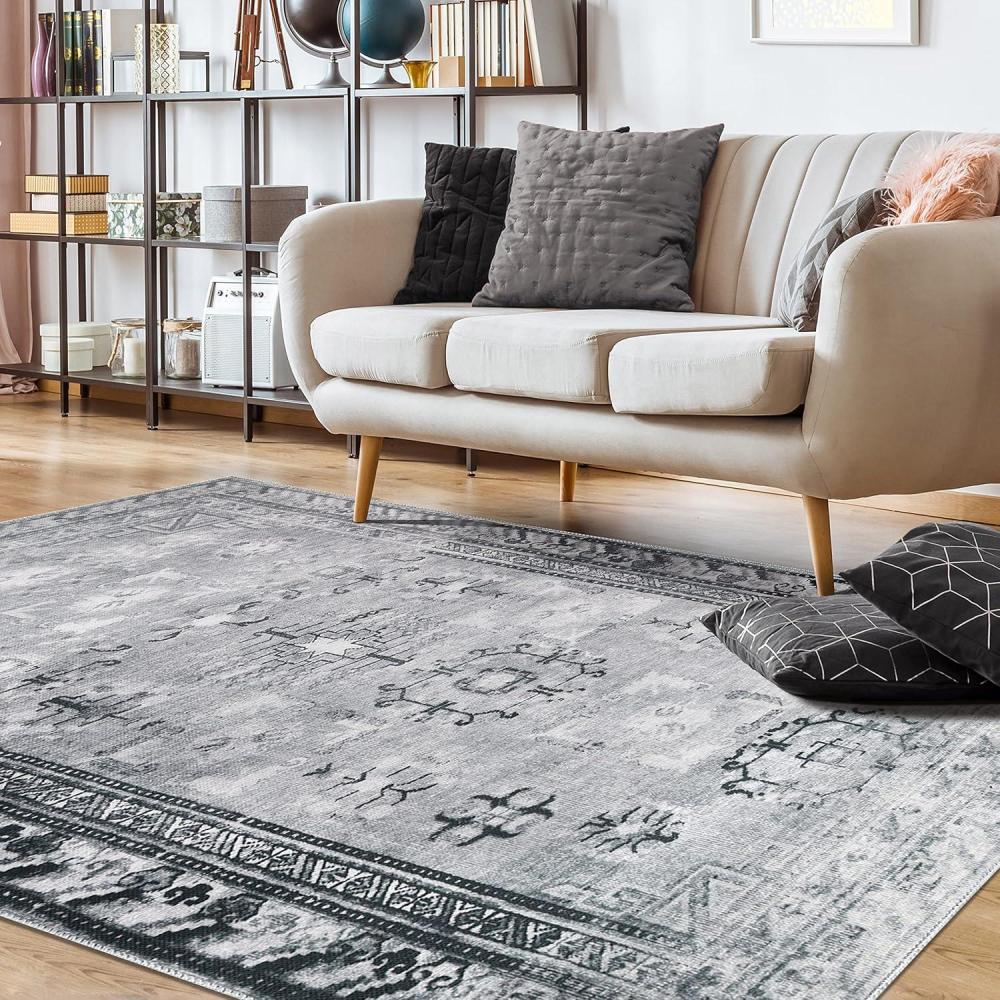 imageSuperior Indoor Area Rug for Living Room Bedroom KitchenDining Office Unique Cotton Backed Rugs Boho Distressed Floral Home Floor Decor Athena Collection 3 6 x 5 6 Baby BlueSimcha  Charcoal