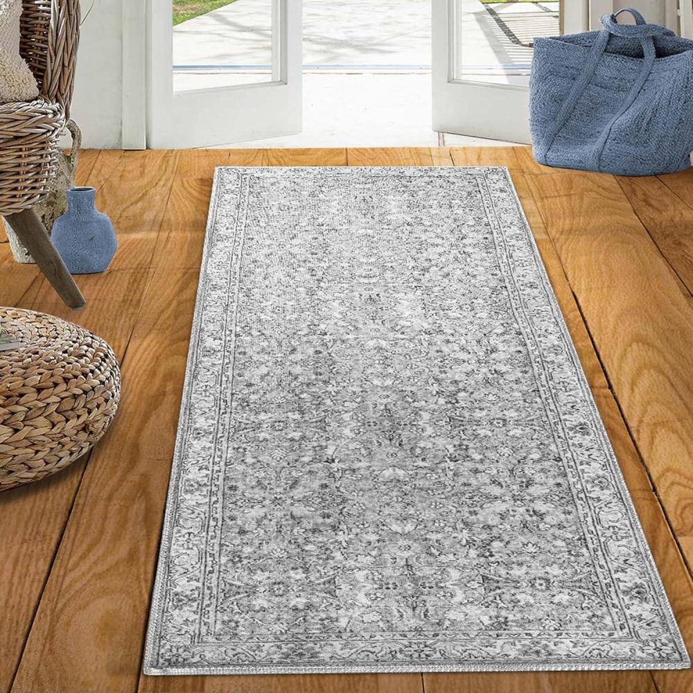 imageSuperior Indoor Area Rug for Living Room Bedroom KitchenDining Office Unique Cotton Backed Rugs Boho Distressed Floral Home Floor Decor Athena Collection 3 6 x 5 6 Baby BlueAthena  Charcoal