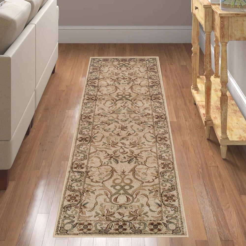 imageSuperior Indoor Runner Rug Plush Carpet Cover HighTraffic Rug Apartment Rugs Bedroom Living Room Office Hallway Kitchen Floral Scroll Floor Decor Heritage Collection 2 7 x 8 IvoryIvory  Z