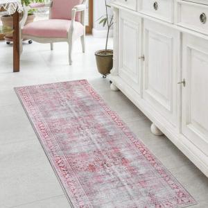 Superior Indoor Area Rug for Living Room, Bedroom, Kitchen/Dining, Office, Unique, Cotton Backed Rugs, Boho Distressed Floral Home Floor Decor, Athena Collection, 3′ 6″ x 5′ 6″, Baby Blue(Aja – Magenta)