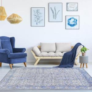 Superior Indoor Area Rug for Living Room, Bedroom, Kitchen/Dining, Office, Unique, Cotton Backed Rugs, Boho Distressed Floral Home Floor Decor, Athena Collection, 3′ 6″ x 5′ 6″, Baby Blue(Athena – Baby Blue)