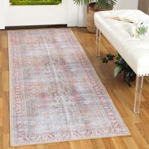 Superior Indoor Area Rug for Living Room, Bedroom, Kitchen/Dining, Office, Unique, Cotton Backed Rugs, Boho Distressed Floral Home Floor Decor, Athena Collection, 3′ 6″ x 5′ 6″, Baby Blue(Aja – Berry Red)