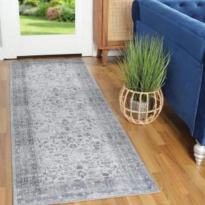Superior Indoor Area Rug for Living Room, Bedroom, Kitchen/Dining, Office, Unique, Cotton Backed Rugs, Boho Distressed Floral Home Floor Decor, Athena Collection, 3′ 6″ x 5′ 6″, Baby Blue(Anwen – Charcoal)
