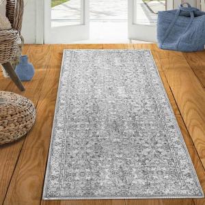 Superior Indoor Area Rug for Living Room, Bedroom, Kitchen/Dining, Office, Unique, Cotton Backed Rugs, Boho Distressed Floral Home Floor Decor, Athena Collection, 3′ 6″ x 5′ 6″, Baby Blue(Athena – Charcoal)