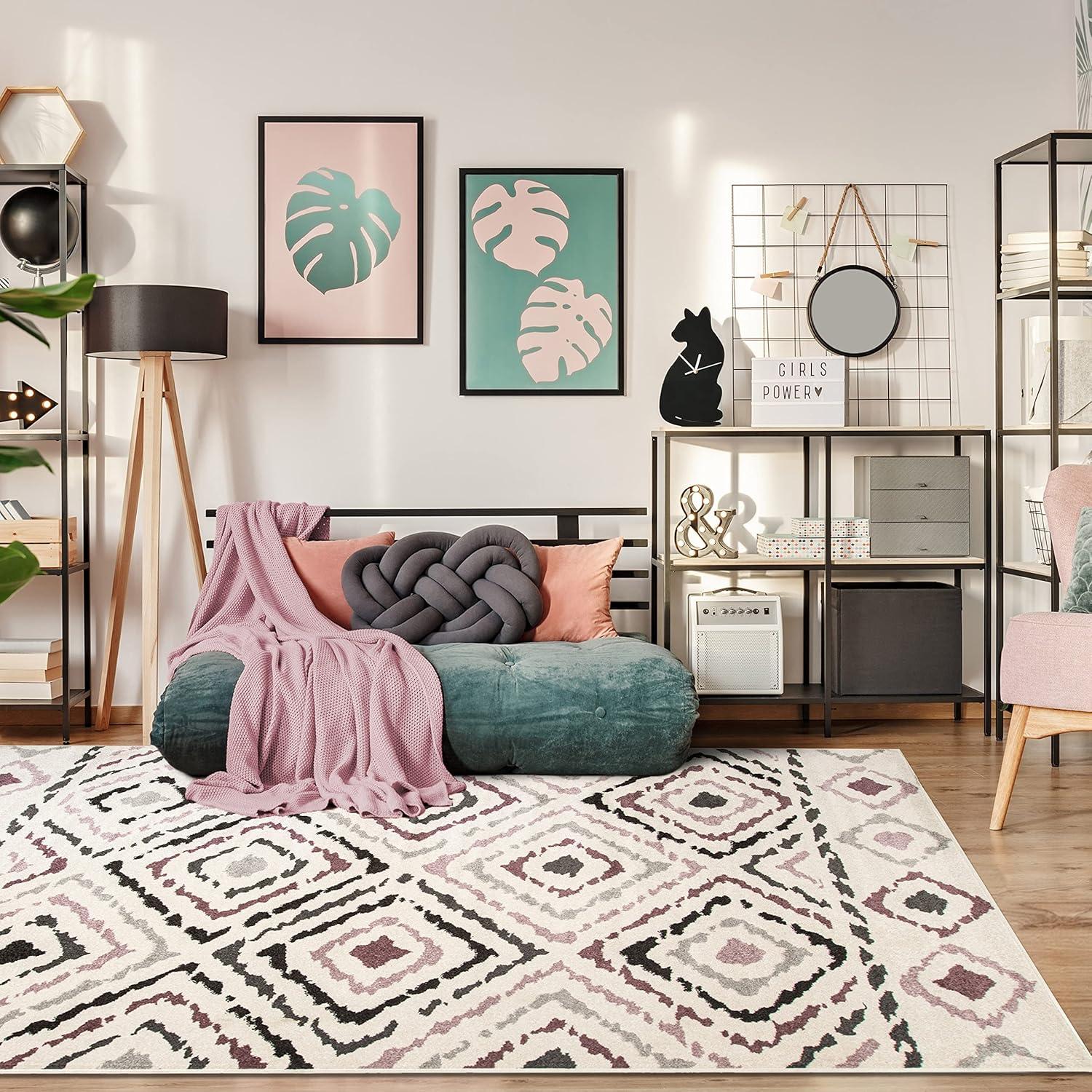 imageSUPERIOR Sahara Indoor Area Rug Home Decor for Living Room Kitchen Bedroom Entryway Dining Office Dorm Hardwood Floor Throw  5ft x 8ft SorbetSorbet