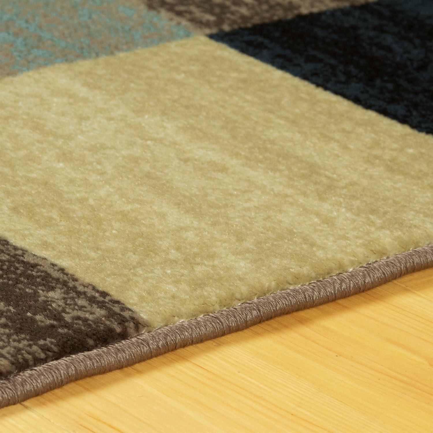 imageSuperior Indoor Area Rug Jute Backing Geometric Tile Block Floor Decor for Office Living Room Kitchen Floors Guest or Master Bedroom Modern Rugs Rockaway Collection 9 x 12 Majorica Blue