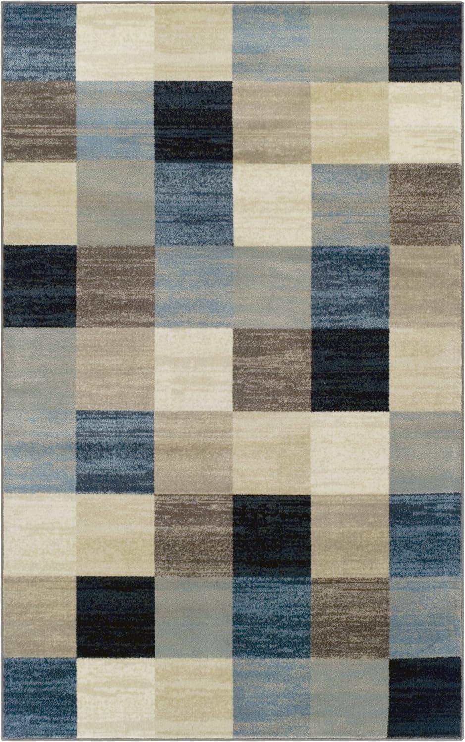 imageSuperior Indoor Area Rug Jute Backing Geometric Tile Block Floor Decor for Office Living Room Kitchen Floors Guest or Master Bedroom Modern Rugs Rockaway Collection 9 x 12 Majorica Blue