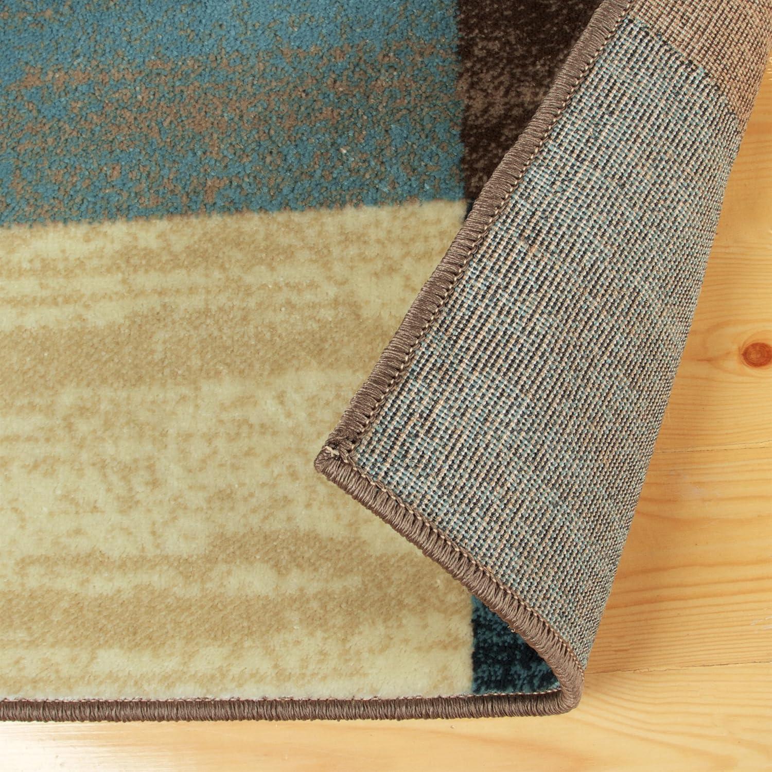 imageSuperior Indoor Area Rug Jute Backing Geometric Tile Block Floor Decor for Office Living Room Kitchen Floors Guest or Master Bedroom Modern Rugs Rockaway Collection 9 x 12 Majorica Blue