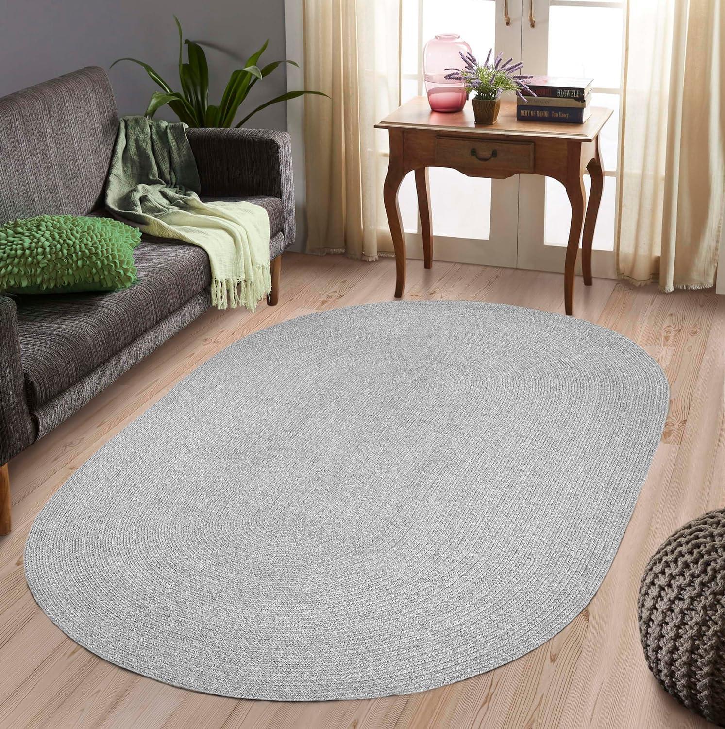 imageSuperior Indoor Outdoor Area Rug Handwoven Reversible Braided Home Decor for Living Room Kitchen Dining Room Floors Patio Front Porch Deck Modern Boho Farmhouse Style 8 x 10 Oval Slate
