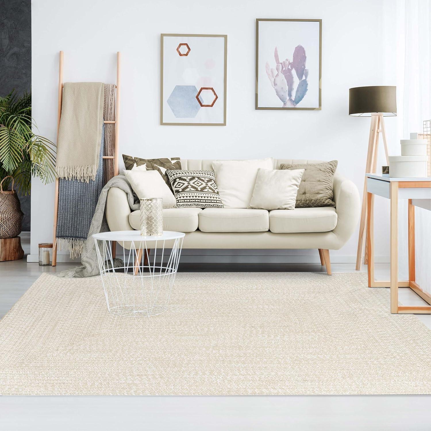 imageSuperior Indoor Outdoor Braided Area Rug Reversible DualTone Home Floor Decor for Kitchen Entryway Patio Front Porch Deck Modern Boho Farmhouse Style 5 x 8 Oval CreamWhite