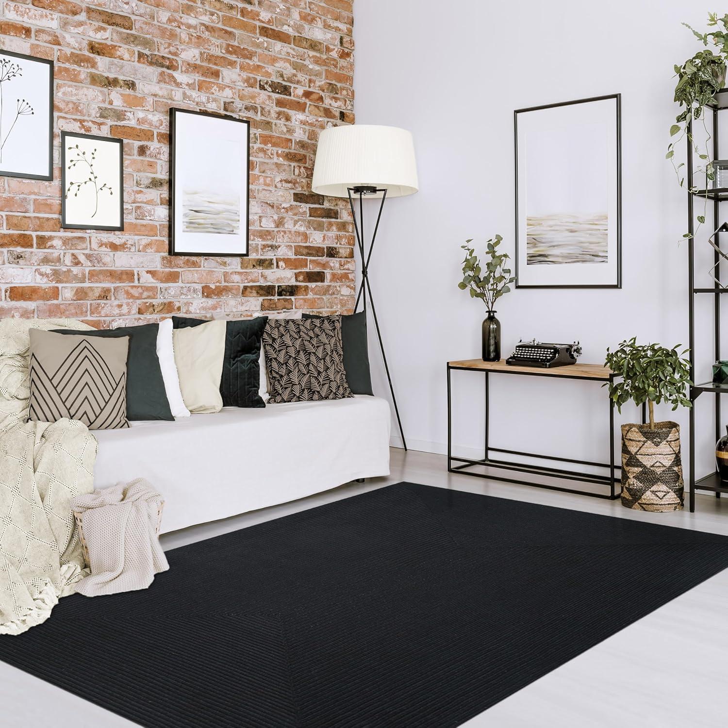 imageSuperior IndoorOutdoor Area Rug Reversible Braided Floor Decor for Living Room Kitchen Patio Front Porch Modern Boho Farmhouse Rugs Hardwood Bedroom Accessories 4 x 6 Black