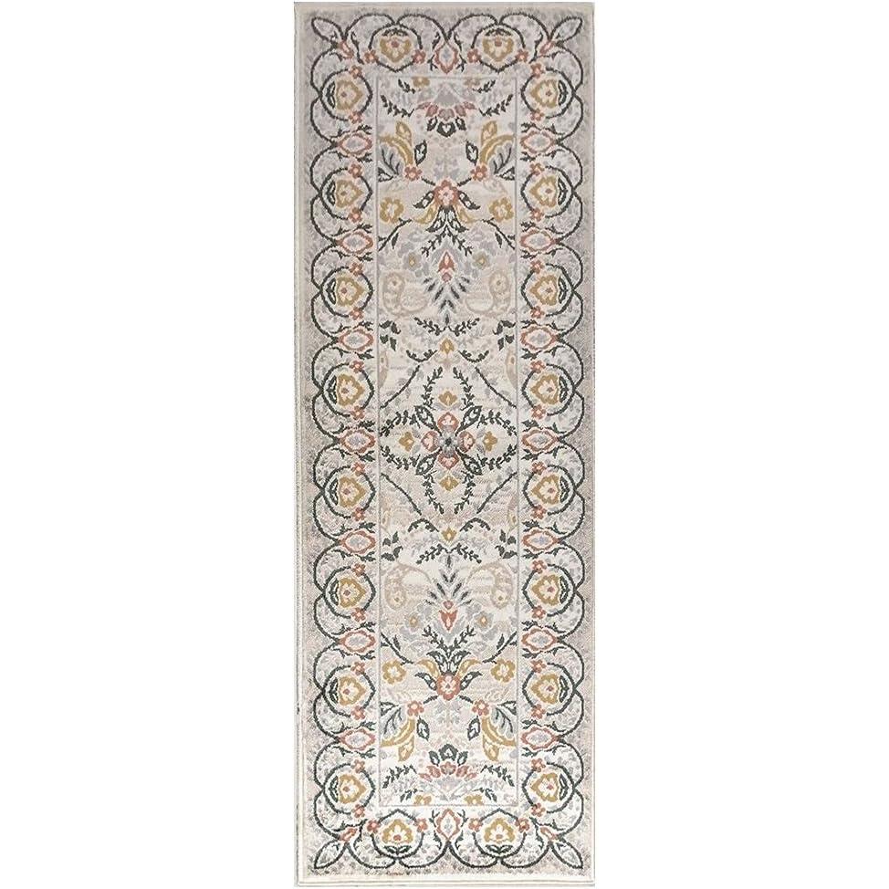 imageSUPERIOR Indoor Runner Rug Perfect for Hallways Entryway Office LivingDining Room Kitchen Hardwood Tile Jute Backed Floral Paisley Rustic Decor Jacinda Collection  8ft x 10ft TanTan